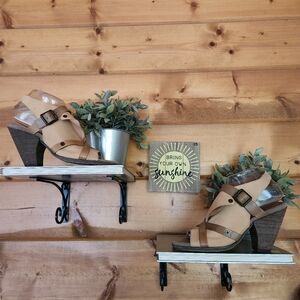 OTBT Delhi Wrap Buckle Strap Slingback Pump Taupe Leather Heels Open Toe Sz 7.5M